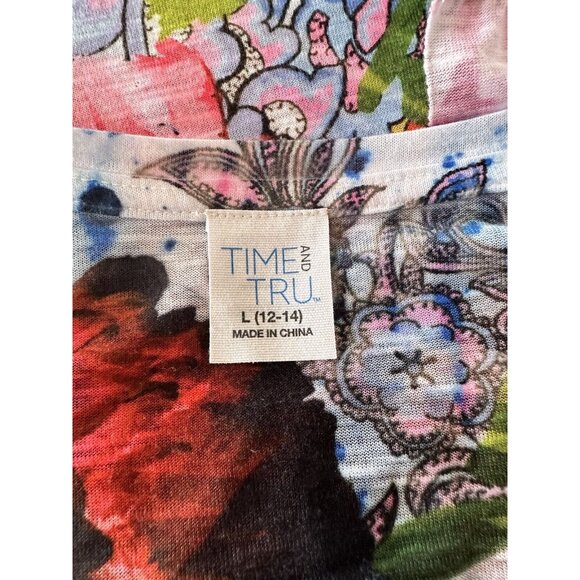 Time And Tru Womens L Bright Floral & Paisley 3/4 Sleeve Top - Picture 5 of 8